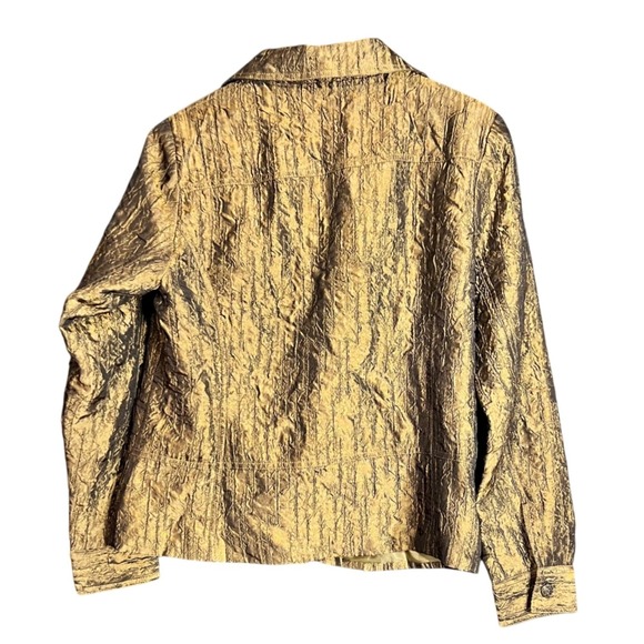 Erin London Womens Size Medium Gold Metallic Crinkle Jacket Art to Wear Textured - Picture 3 of 13